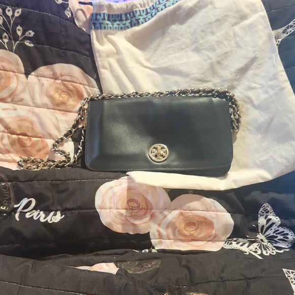 Tory Burch Black Leather Envelope Bag Clutch W/ Detachable Chain Designer READ - Picture 3 of 16